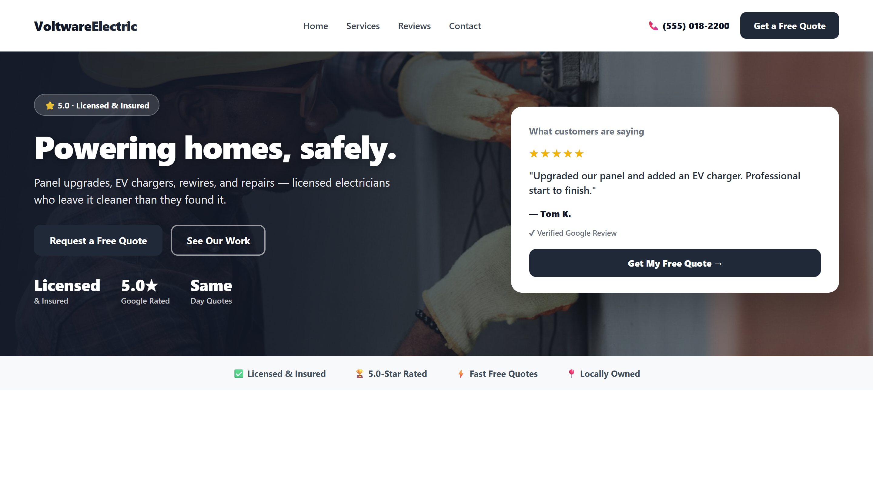 Example electrician website design