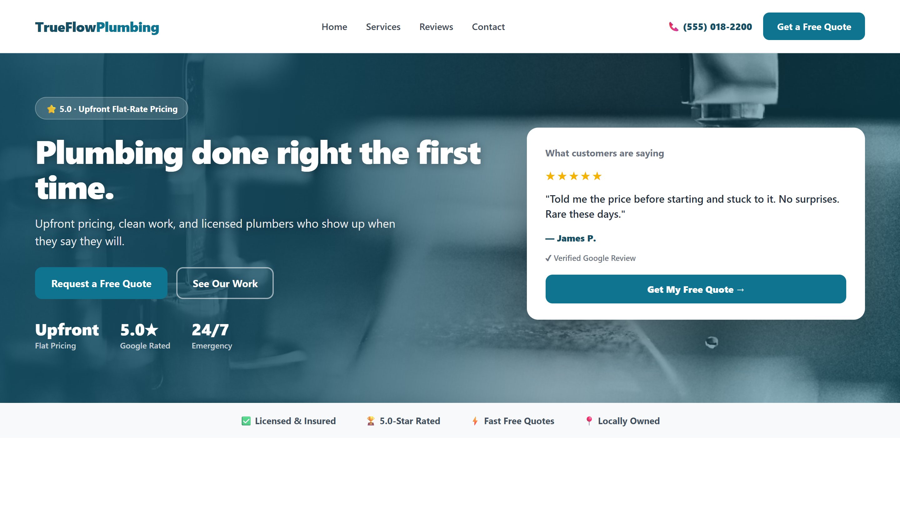 Example plumbing company website design