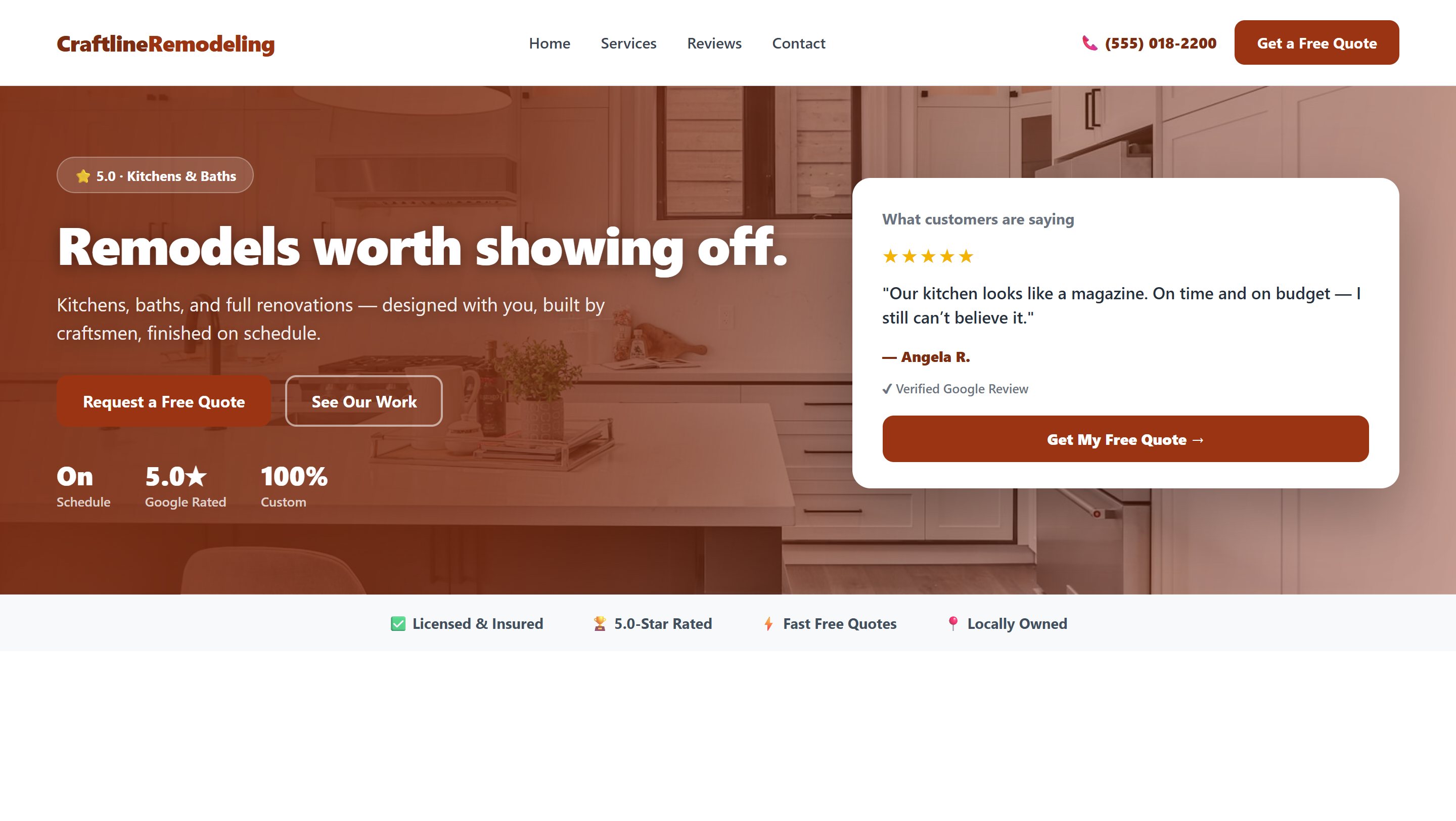 Example remodeling contractor website design